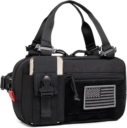 Tactical Molle Admin Pouch of Laser Cut Design,Medical EMT Organizer with Phone Pouch,EDC EMT Pack IFAK Tool Holder with US Patch (Small Black-Include Accessories)