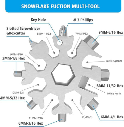 18-in-1 Snowflake Multi Tool, Gift for Boys Father/Dad Husband, Portable Stainless Multi-Tool Compact Snowflake Tool Multi Instrument Outdoor, DIY Handyman Hand Tools Christmas Gift (Sliver)
