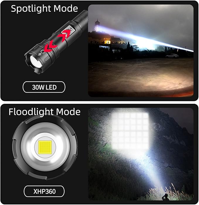 Flashlights High Lumens Rechargeable, Multifunctional Flashlight with Retractable Tail Light, 10 Modes, Led Tactical Flashlights 100000 Lumens for Home, Emergencies, Camping Essentials