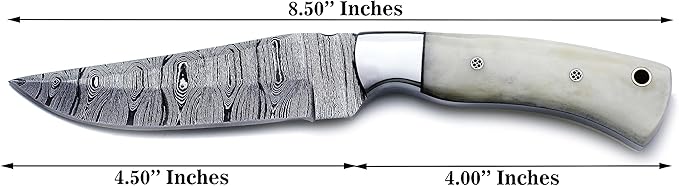 Handmade Damascus Steel Knife Bowie for Hunting,Survival,Camping,Bushcraft,and Fishing- Fixed Blade Dagger with Drop point Full Tang Micarta Handle, Leather Sheath - WKD-803