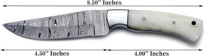 Handmade Damascus Steel Knife Bowie for Hunting,Survival,Camping,Bushcraft,and Fishing- Fixed Blade Dagger with Drop point Full Tang Micarta Handle, Leather Sheath - WKD-803