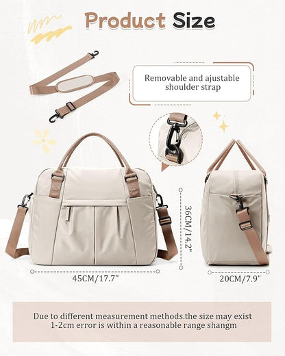 Gym Bag for Women, Large Travel Duffel Carry on Bag with Trolley Sleeve, Waterproof Weekender Bags with Shoe Compartment, Workout Overnight with Dry Wet Separated Pocket, Beige