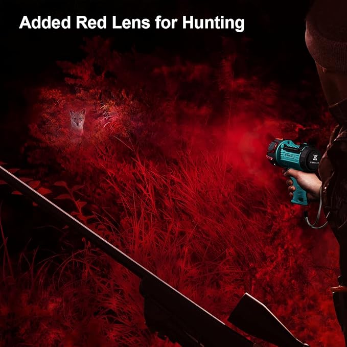 YIERBLUE Rechargeable Spotlight with 200,000 LM LED, IP67 Waterproof Handheld Flashlight Searchlight with Detachable Red Light Filter, 10000mAh Long Running (Green)