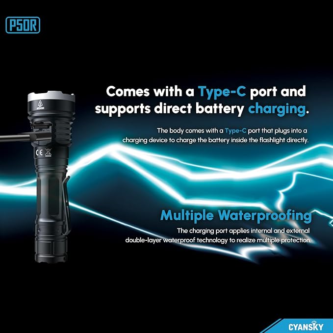 CYASNKY P50R Rechargeable Flashlights,12000 Lumens,Flashlights High Lumens for Outdoor,Super Bright Flashlight,EDC IP68 Waterproof Flash Light for Hunting,Searching,Rescue,Camping and Emergency