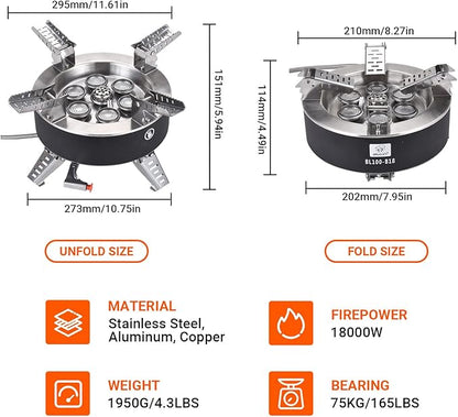 Bulin Camping Stove Burner 3500W/3800W/5800W/6800W/18000W Adjustable Ultralight Backpacking Stove Windproof Camp Portable Propane Stove for Camping Hiking Backpack Outdoor