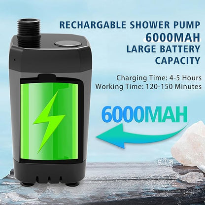 Portable Camping Shower Kit, Rechargeable 6000mAh Electric Outdoor Shower Pump, Upgrade High Pressure Shower Head Nozzle with Filter for Travel, Hiking, Car Washing, Pet Bath, Plant Watering