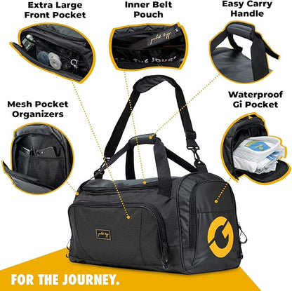 Gold BJJ Jiu Jitsu Duffle Bag - Waterproof Pocket for Sweaty Gi, Rashguard, or Shoes - The Perfect Duffel Bag for Martial Arts Gear, Boxing, MMA, and More
