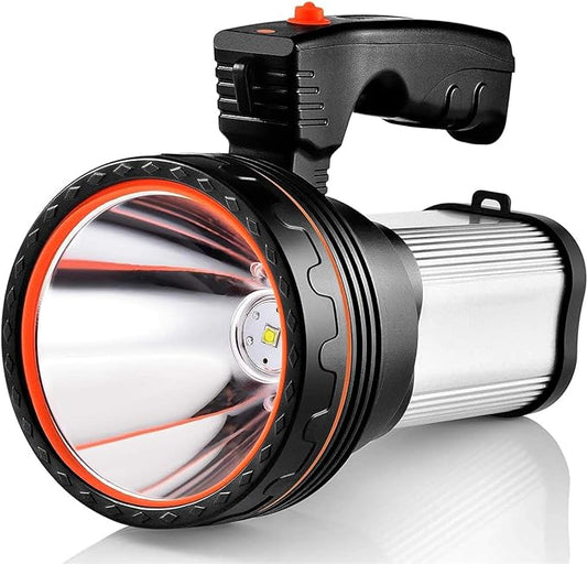 Flashlights High Lumens Rechargeable,1000000LM Spotlight Flashlight,IP68 Waterproof Rechargeable Flashlight,Linterna recargable 10000mAh Long Lasting for Camping,Boat,Walking,Farm.(Silver)