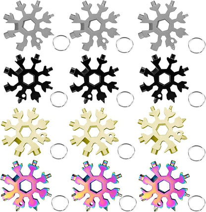 12 Pieces Snowflake Multi Tool Stainless Steel 18-in-1 Snowflake Screwdriver Multitool Bottle Opener Wrench Mens Gifts for Christmas