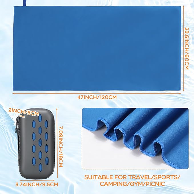 6 Pack Microfiber Camping Towel Bulk Quick Dry Towel 47 x 23.6 Inches Microfiber Travel Towels Absorbent & Lightweight for Camping, Beach, Gym, Sports, Yoga and Swimming Pool