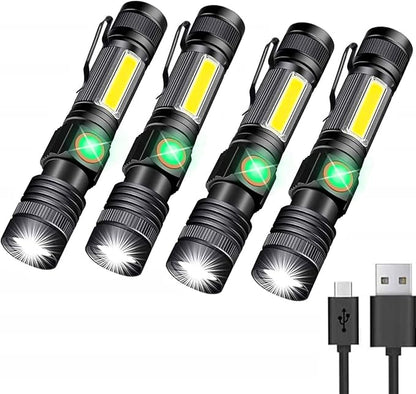 Flashlight USB Rechargeable Handheld Flashlights,Bright Zoomable LED Flashlights with High Lumens and 5 Modes,Waterproof Portable Pocket Flash Light for Emergency, Camping, and Outdoor Use(4 Pack)