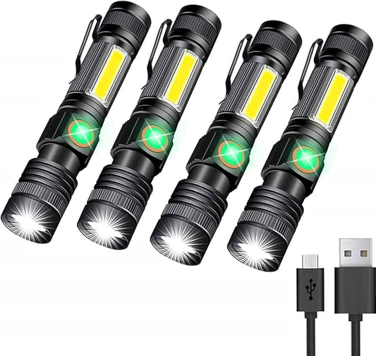 Flashlight USB Rechargeable Handheld Flashlights,Bright Zoomable LED Flashlights with High Lumens and 5 Modes,Waterproof Portable Pocket Flash Light for Emergency, Camping, and Outdoor Use(4 Pack)