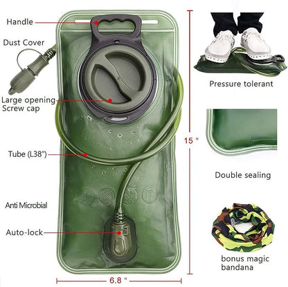 Hydration Bladder, 1.5L-2L-3L Water Bladder for Hiking Backpack Leak Proof Water Reservoir Storage Bag, BPA-Free Water Pouch Hydration Pack for Camping Cycling Running, Military Green 1.5-2-3 Liter