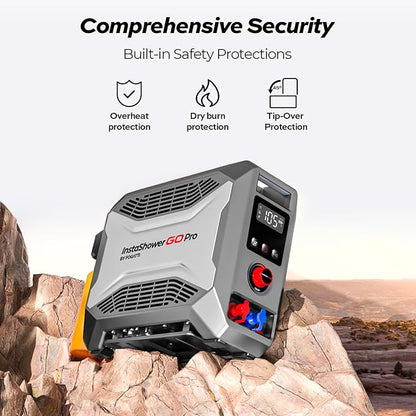 FOGATTI Portable Gas Water Heater, InstaShower GO Pro, Propane, 22,000 Highest BTU, with 5000mAh Rechargeable Built-in Battery, DC 12V, Outdoor Camping Shower with Tip-Over Protection, Safety Shutoff