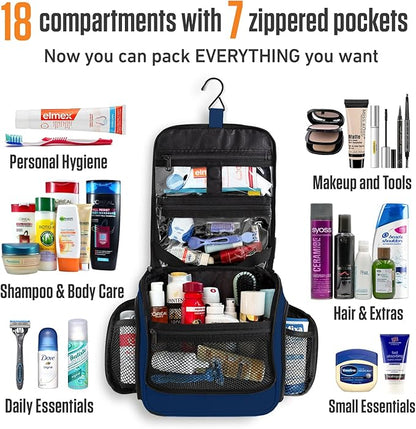 VENTURE 4TH Hanging Travel Toiletry Bag for Women & Men - Travel Organizer with Expandable Compartments & Removable Clear Pouch for Toiletries (Navy Blue)
