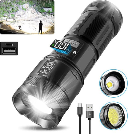Rechargeable High Lumens, Super Bright Flashlights with COB Work Light, High Powered, Powerful Handheld Led Tactical Flashlights for Emergencies Camping Hiking,120000 Lumens