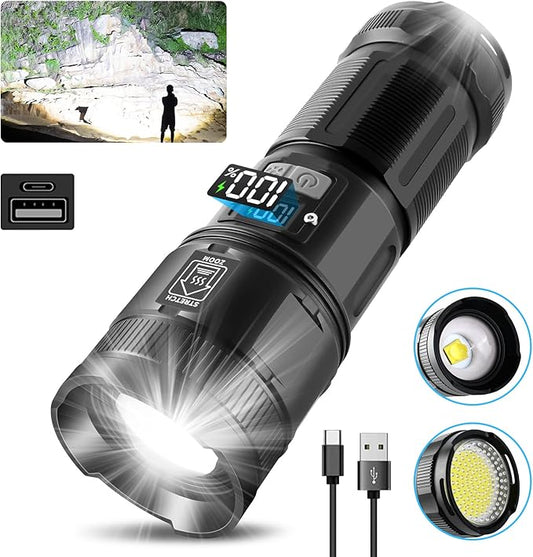 Rechargeable High Lumens, Super Bright Flashlights with COB Work Light, High Powered, Powerful Handheld Led Tactical Flashlights for Emergencies Camping Hiking,120000 Lumens
