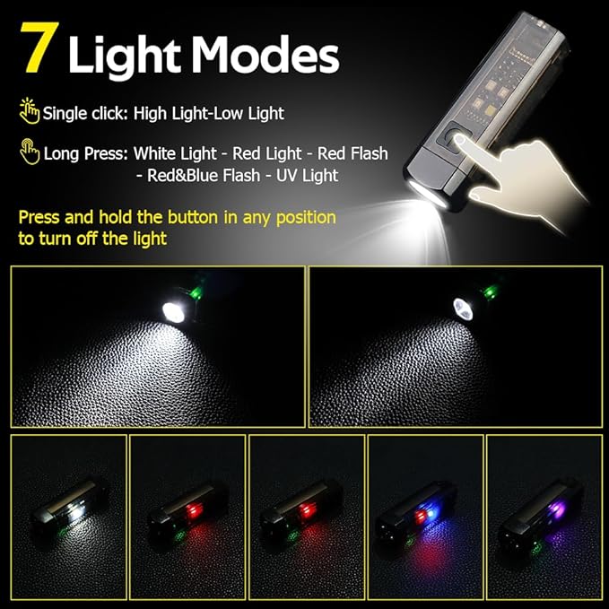 S03 Keychain Flashlight USB C Rechargeable, Mini Flashlight with Side Light, Small Pocket Keychain Light Magnetic Tail, Waterproof EDC Flashlight for Camping Dog Walking Emergency