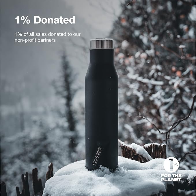 EcoVessel ASPEN Stainless Steel Water Bottle with Insulated Lid, Metal Water Bottle with Rubber Non-Slip Base. Wine Tumbler Reusable Water Bottle - 25oz (Coastal Mist)
