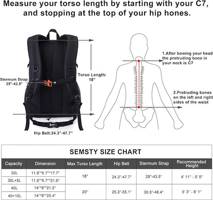 Hiking Backpack, 30L/40L/50L Expandable Hiking Backpack for Men and Women, Travel Backpack Flight Approved