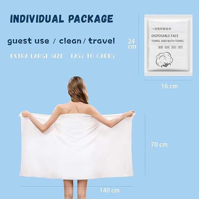 Disposable Bath Towels, 3 Pcs Large Travel Bath Towel 55 * 28 in, Travel Essentials Compressed Towel - Portable Disposable Washcloths for Travel Beach Shower Hiking Swim Hotel Camping