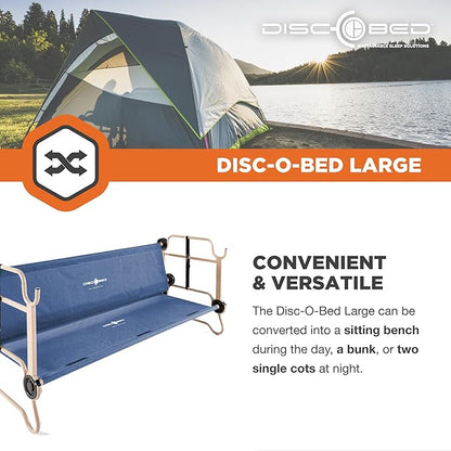 Disc-O-Bed Large Outdoor Convertible 2 Person Bench and Double Camping Cot Portable Bed Bunk System for Adults