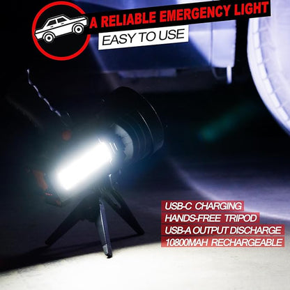 BIGSUN Rechargeable Spotlight, High Lumens 1000,000 LED Flashlight with Multi-Purpose Floodlamp, Built-in 10800mAh Battery Pack, Outdoor Handheld spot Light, for Farm, Hunting Camping, Car, Boat