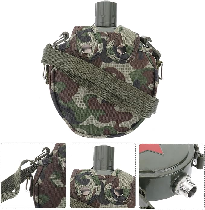 1set Stainless Water Hunting for Canteen Pattern Compact Portable Cap Star Steel Outdoor Hiking Kettle Cover Outdoors with Ml Camouflage Compass Survival Green Outside