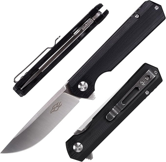 Firebird GANZO FH11S-BK Pocket Folding Knife G10 Anti-Slip Handle with Clip D2 Steel Blade Hunting Fishing Camping Gear Outdoor Folder EDC Pocket Knife (Black)