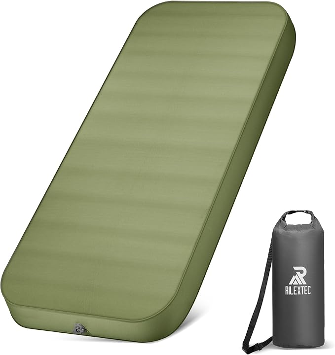 Riextec Self Inflating Sleeping Pad, Camping Mattress with Pump Sack, Memory Foam Camping Pad for Sleeping, 4” Thickness Sleeping Mat for Camping/Travel/Car/Tent, 4 Season Camp Air Mattress,Single