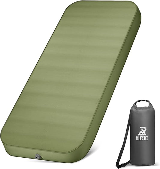 Riextec Self Inflating Sleeping Pad, Camping Mattress with Pump Sack, Memory Foam Camping Pad for Sleeping, 4” Thickness Sleeping Mat for Camping/Travel/Car/Tent, 4 Season Camp Air Mattress,Single