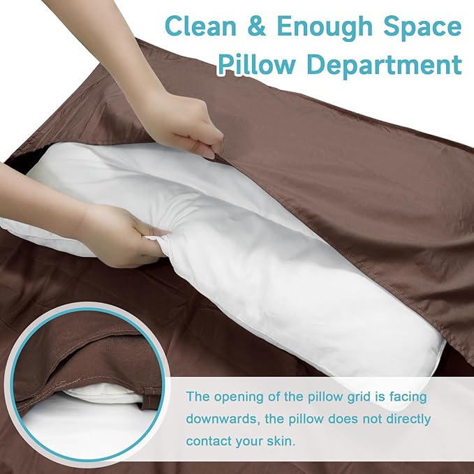 Sleeping Bag Liner, Sleep Sack Travel Sheets, Two-Way-Zipper Expose Feet Separately, Portable Single Camping Sheet for Hotel,Hostels,Business Trips
