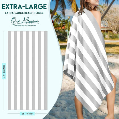 2 Packs Microfiber Oversized Lightweight Thin Beach Towel Sandproof Compact Quick Dry Clearance Towels Extra Large Sand Free Pool Travel Beach Essentials Accessories Women Adult Gift Blue Grey