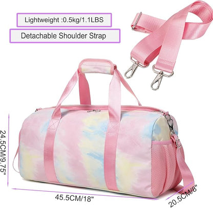 Sports Duffel for Girls Dance Teen Duffle Weekender Gym Travel Ballet Yoga Bags Cheer Bag with Shoe Compartments Pink