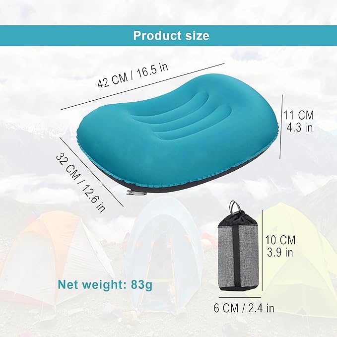 Portable Inflatable Neck Pillow for Outdoor Travel, Camping, Office Naps-Polyester，Color Available-Simple and Comfortable (Cyan)