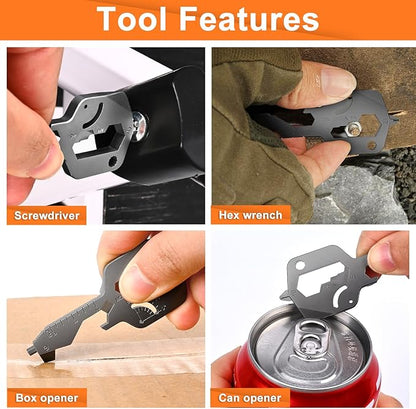 20 In 1 Multitool Pocket Tool, Gift for Boyfriend Him Husband Men, EDC Gadgets with Bottle Opener, Screwdriver, Hex Wrench - Unique Mini Utility Key Shaped Pocket Tool, Black, 1 Pack