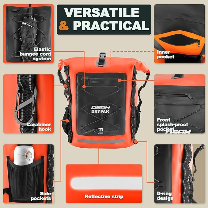 Waterproof Backpack Dry Bag 35L/55L – Heavy Duty Roll-Top Hiking Backpack Sack Keeps Gear Dry for Travel, Kayaking, Boating, Camping, Rafting and Fishing