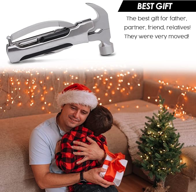 Fathers Gifts for Dad from Daughter Son WORLD'S BEST FATHER I MEAN FATHER Hammer Multitool Camping, 12 In 1 Pocket Multi Survival Tools Cool Gadgets Christmas Birthday Gifts for Men boyfriend