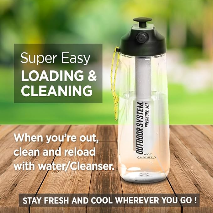 Outdoor System Pressure Jet Spray Bottle 700 ML Black Versatile Bottle Sprayer: w/Jet, Shower or Mist Settings, Portable, Hand Body Wash, Heat or Tanning Face Mister, Beach, Gym, Camping, Boating