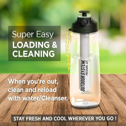 Outdoor System Pressure Jet Spray Bottle 700 ML Black Versatile Bottle Sprayer: w/Jet, Shower or Mist Settings, Portable, Hand Body Wash, Heat or Tanning Face Mister, Beach, Gym, Camping, Boating