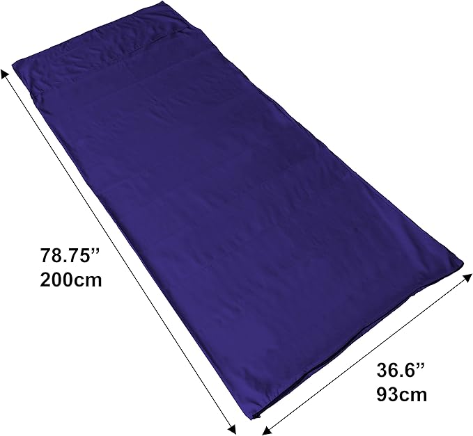 Sleeping Bag Liner, Blue Microfiber Adult Sleep Sack Travel Sheet with Zipper for Camping or Traveling Complete with a Carry Bag and Inflatable Pillow