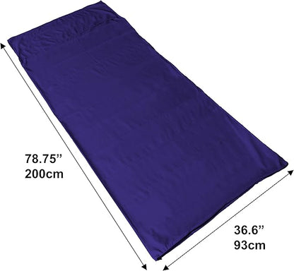 Sleeping Bag Liner, Blue Microfiber Adult Sleep Sack Travel Sheet with Zipper for Camping or Traveling Complete with a Carry Bag and Inflatable Pillow