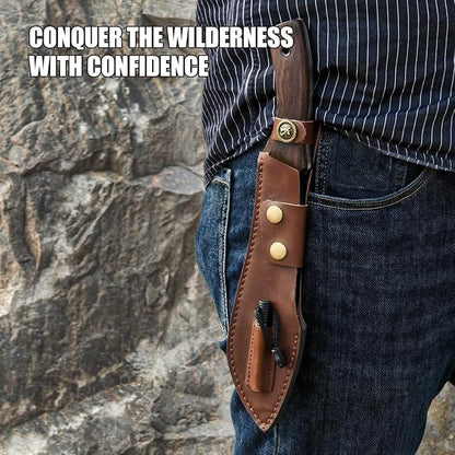 13.6" Full-Tang Hunting, Survival, Camping & Mountaineering Kukri Knife, Featuring Arced Blade, Rust Protection Coating, Ebony Grip and Leather Holster