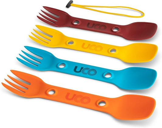 UCO Utility Spork 3-in-1 Combo Spoon-Fork-Knife Camping Utensil, 4-Pack