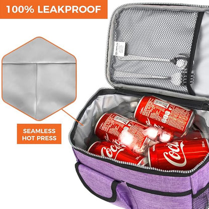 opux Insulated Lunch Bag for Men Women, Leakproof Heather Purple Lunch Box for Work, Portable Soft Lunch Cooler Bag with Shoulder Strap, Adult Lunchbox Lunch Pail for Kid Boy Girl School, 14 Can/8L