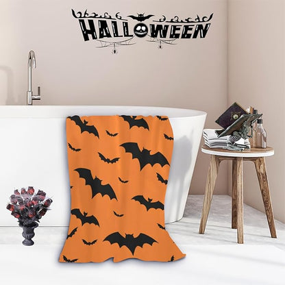 Halloween Bats Theme Beach Towel, Quick Dry Super Absorbent Bath Towels, Orange Oversized Microfiber Bathroom Towels for Shower, pool, Camping, Beach 30x60 in