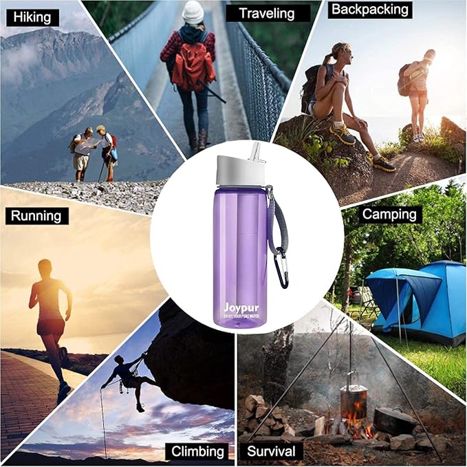 0.01 μm Ultra Filtration Portable Water Bottle - 4-Stage Filtered BPA-Free Reusable Water Bottle - for Survival,Hiking,Emergency,Camping and Backpacking