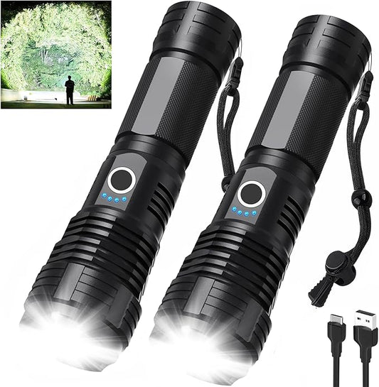 Led Flashlights 990000 Lumen High Lumens Rechargeable 2 Pack, Brightest Flash Light with 5 Modes & 18H Runtime, IPX7 Waterproof, Powerful Handheld Flashlights for Home Camping Hiking