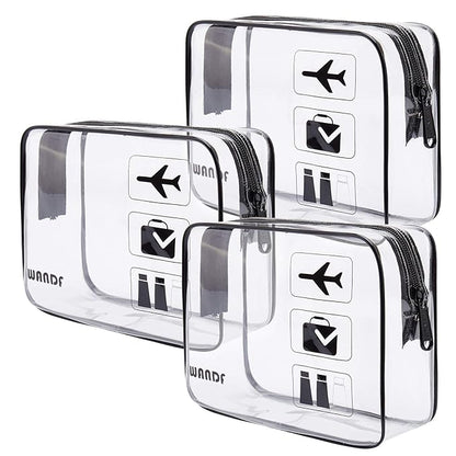 TSA Approved Clear Travel Toiletry Bag wih Zippers Carry-on Travel Accessories Quart Size Toiletries Cosmetic Pouch Makeup Bags for Men and Women (3pcs)