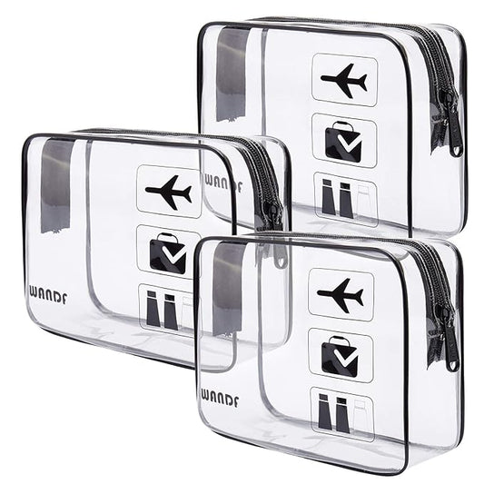 TSA Approved Clear Travel Toiletry Bag wih Zippers Carry-on Travel Accessories Quart Size Toiletries Cosmetic Pouch Makeup Bags for Men and Women (3pcs)